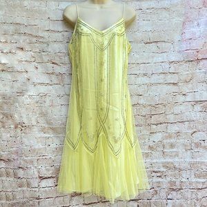 Dave & Johnny By Laura Ryner Size 13/14 Yellow Beaded Mini Short Flapper Dress